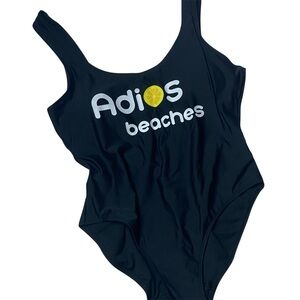 NEW! NO BOUNDARIES Adios Beaches! FUN Lemon 1pc Swim Bathing Suit LARGE 11 / 13
